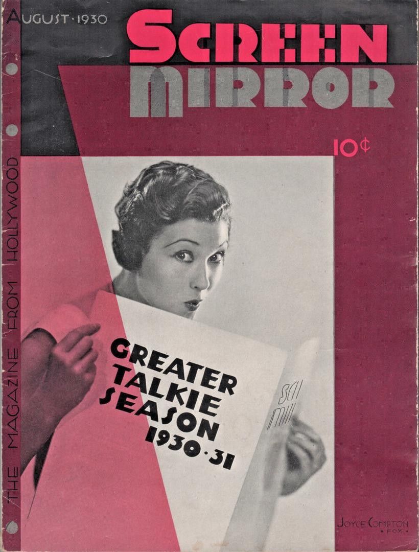 SCREEN MIRROR magazine side cover Issue 4  Vol 1 No  4  August 1930
