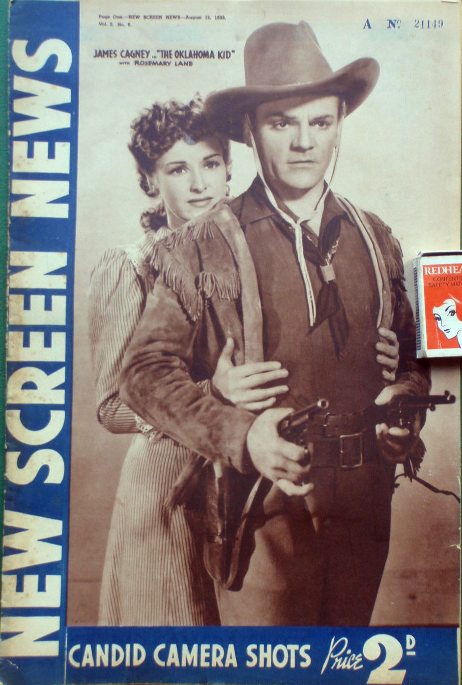 NEW SCREEN NEWS magazine side cover  Vol 2 # 8 12 August 1939