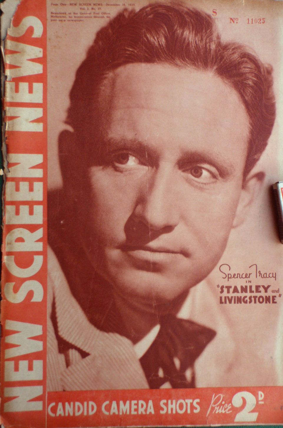 NEW SCREEN NEWS magazine side cover  Vol 2 # 27 16 December 1939