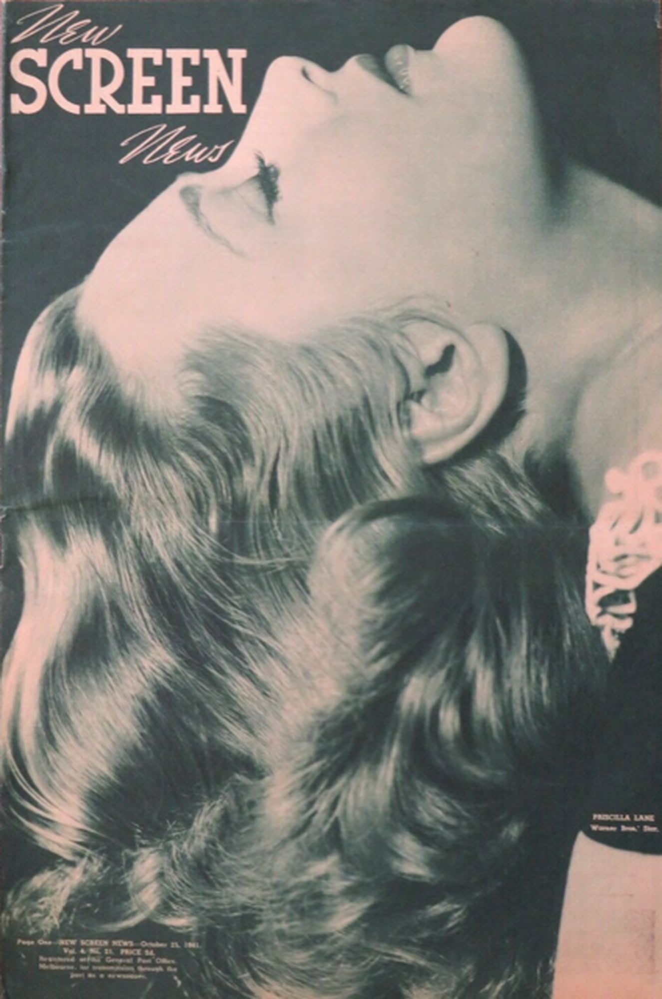 NEW SCREEN NEWS magazine side cover  Vol 4 # 21 25 October 1941