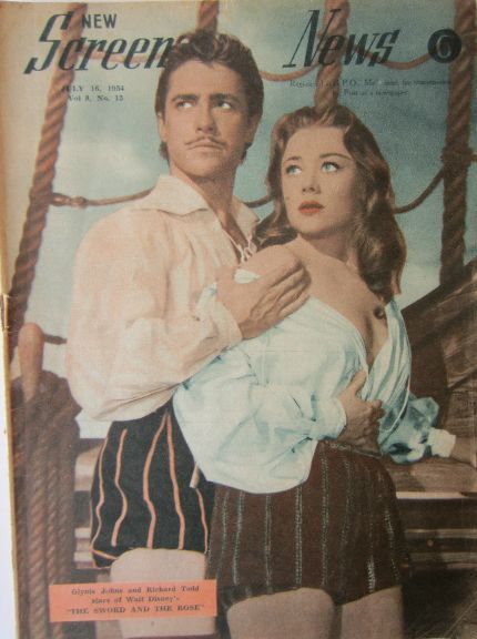 NEW SCREEN NEWS magazine side cover  Vol 8 # 15 16 July 1954