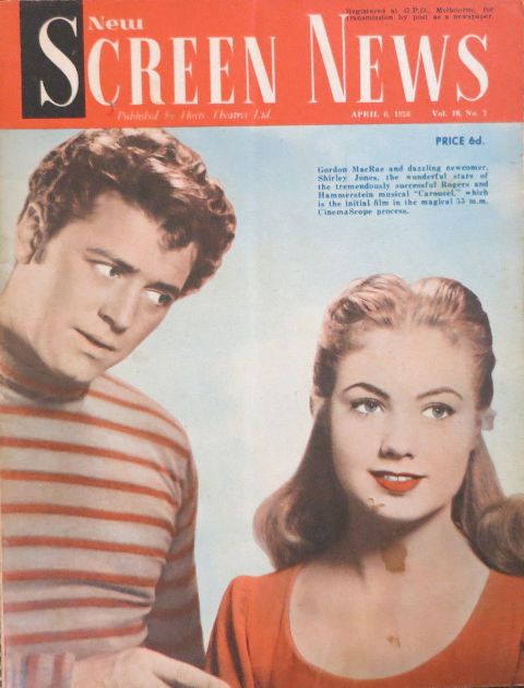 NEW SCREEN NEWS magazine side cover  Vol 10 # 7 6 April 1956