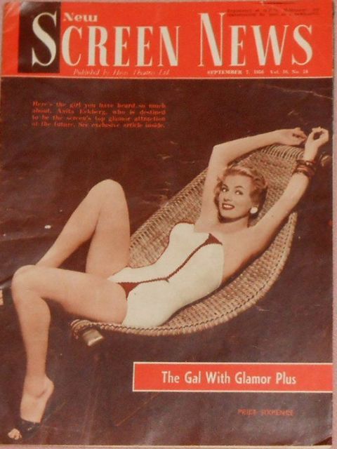 NEW SCREEN NEWS magazine side cover  Vol 10 # 18 7 September 1956