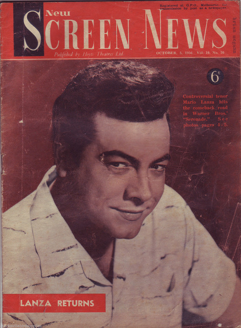 NEW SCREEN NEWS magazine side cover  Vol 10 # 20 5 October 1956