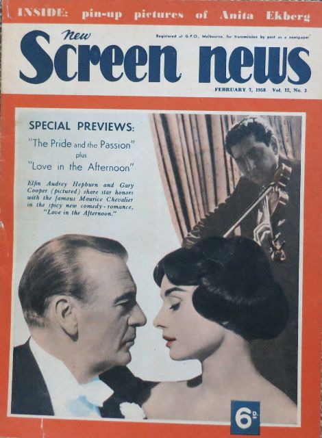 NEW SCREEN NEWS magazine side cover  Vol 12 # 3 7 February 1958