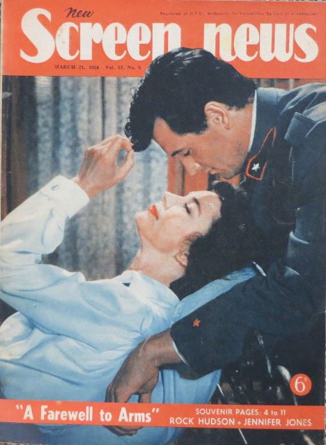 NEW SCREEN NEWS magazine side cover  Vol 12 # 6 21 March 1958