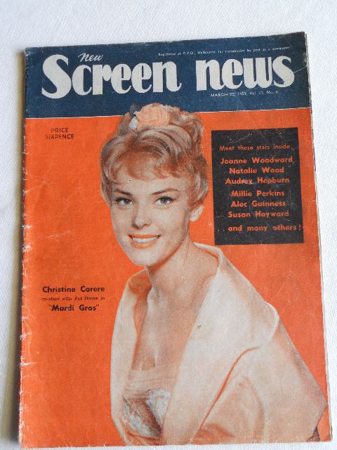NEW SCREEN NEWS magazine side cover  Vol 13 # 6 20 March 1959