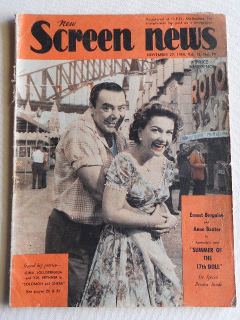 NEW SCREEN NEWS magazine side cover  Vol 13 # 24 27 November 1959