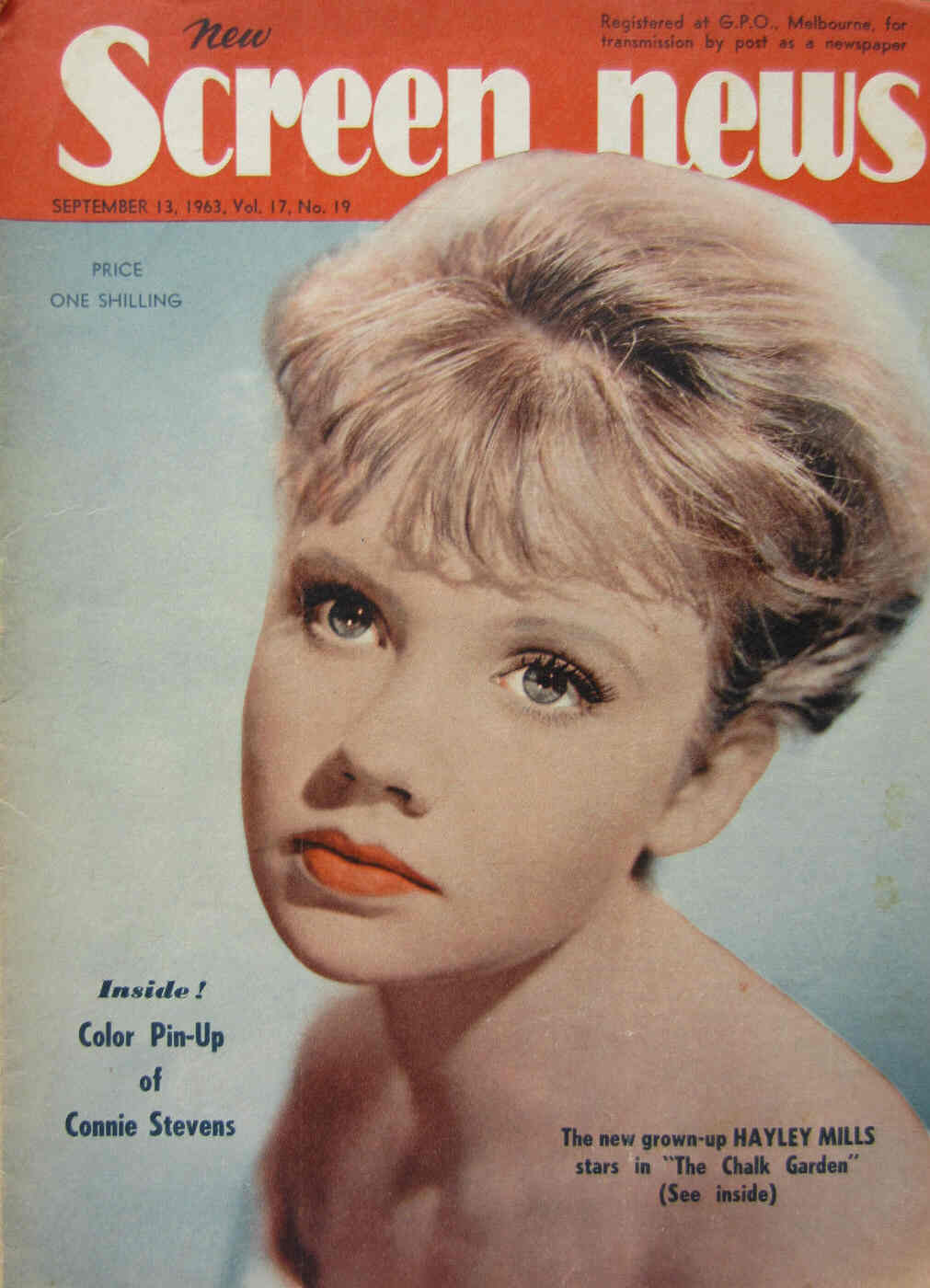 NEW SCREEN NEWS magazine side cover  Vol 17 # 19 13 September 1963