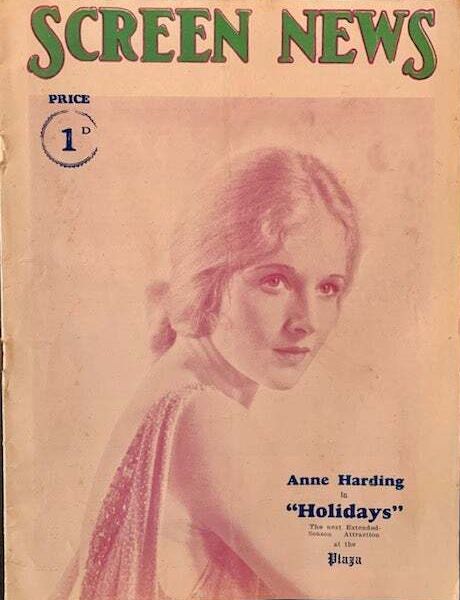 NEW SCREEN NEWS magazine side cover 27 December 1930