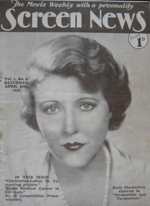 NEW SCREEN NEWS magazine side cover  Vol 1 No  6 30 April 1932