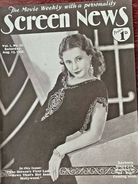 NEW SCREEN NEWS magazine side cover  Vol 1 No  21 13 August 1932