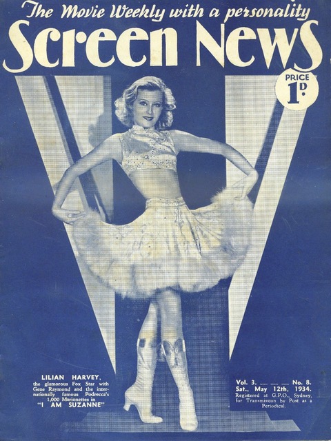 NEW SCREEN NEWS magazine side cover  Vol 3 No 8 12 May 1934