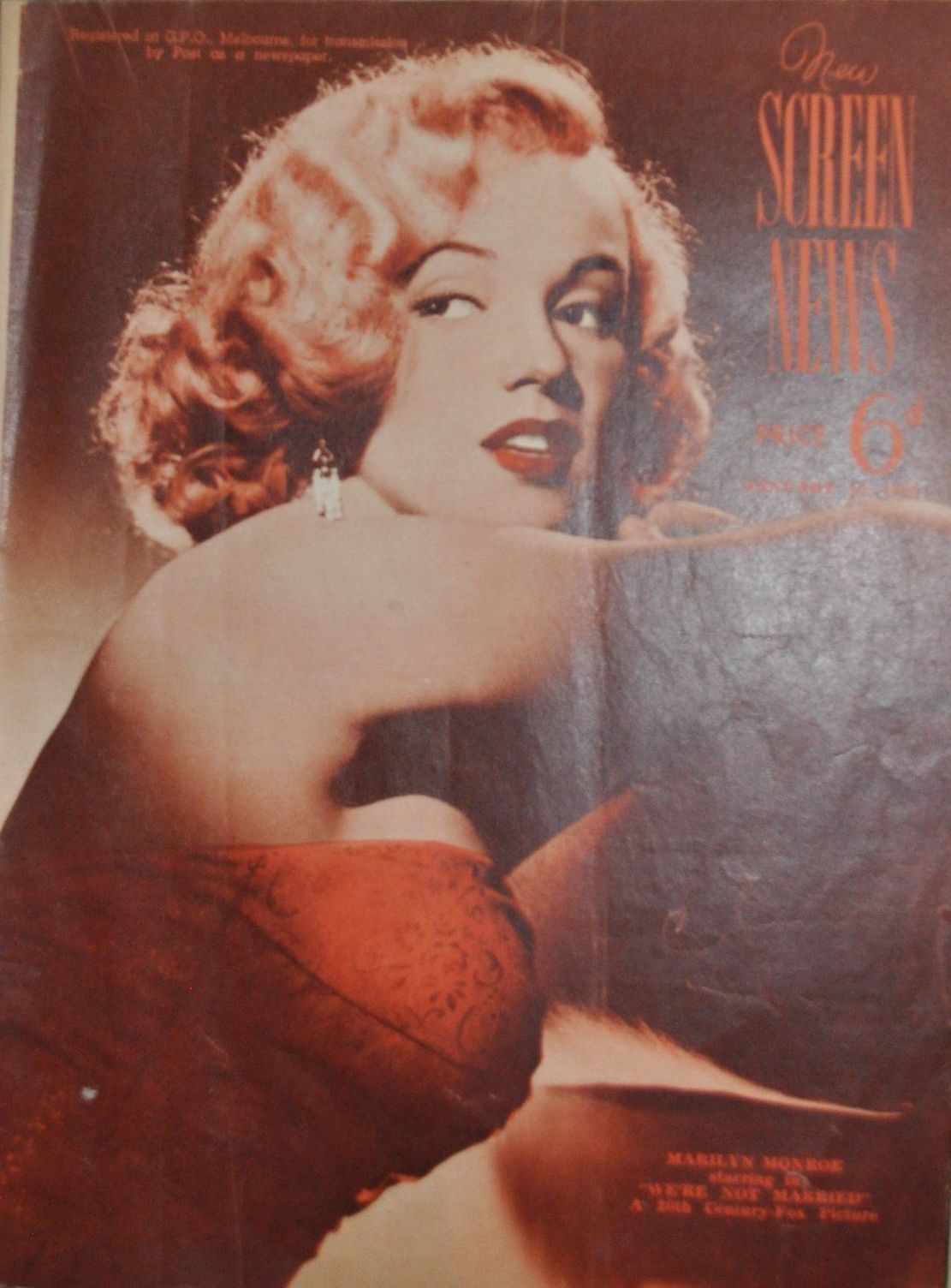 NEW SCREEN NEWS magazine side cover 16 January 1953