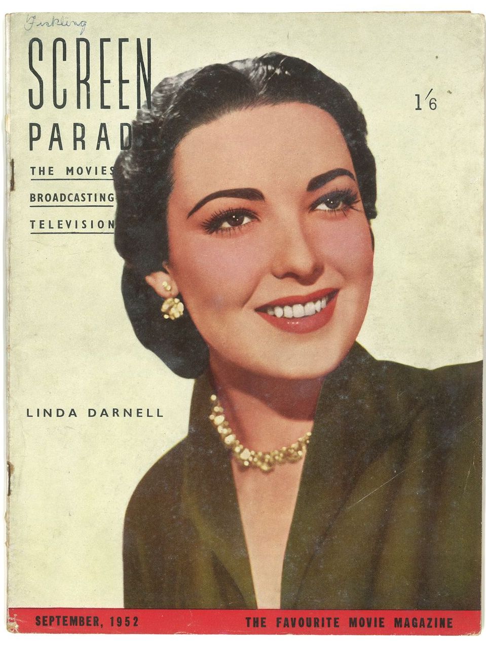 SCREEN PARADE magazine side cover September 1952