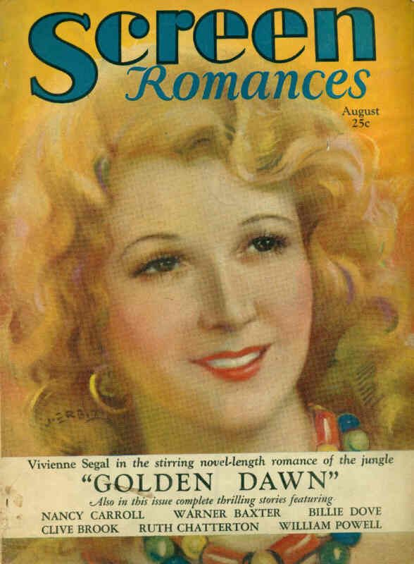 SCREEN ROMANCES magazine side cover Issue 15 August 1930