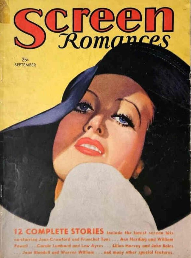 SCREEN ROMANCES magazine side cover Issue 52 September 1933