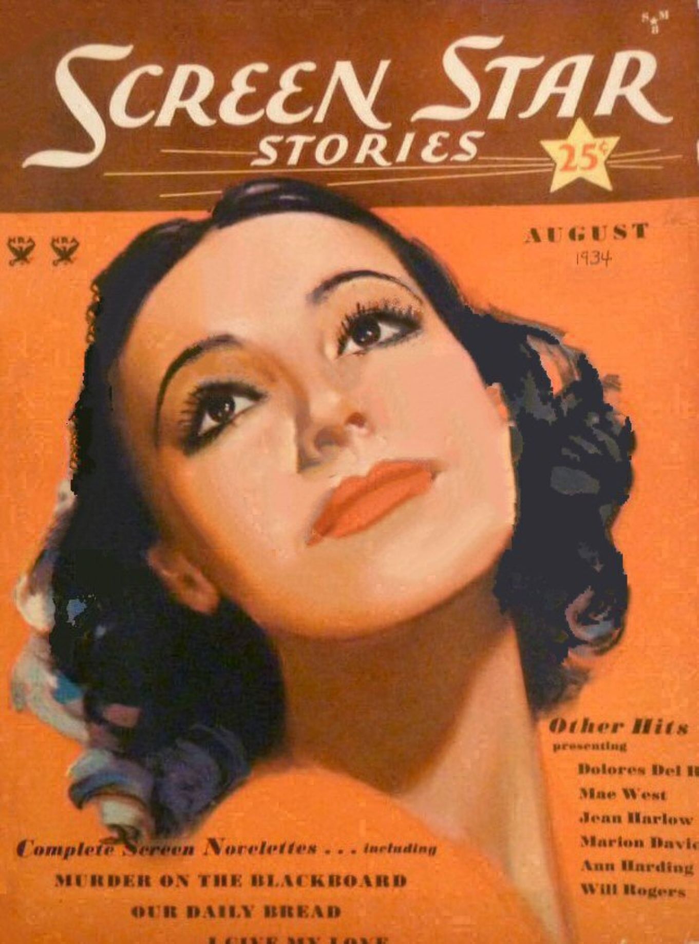 SCREEN STAR STORIES magazine side cover  Vol 1 No  1  August 1934