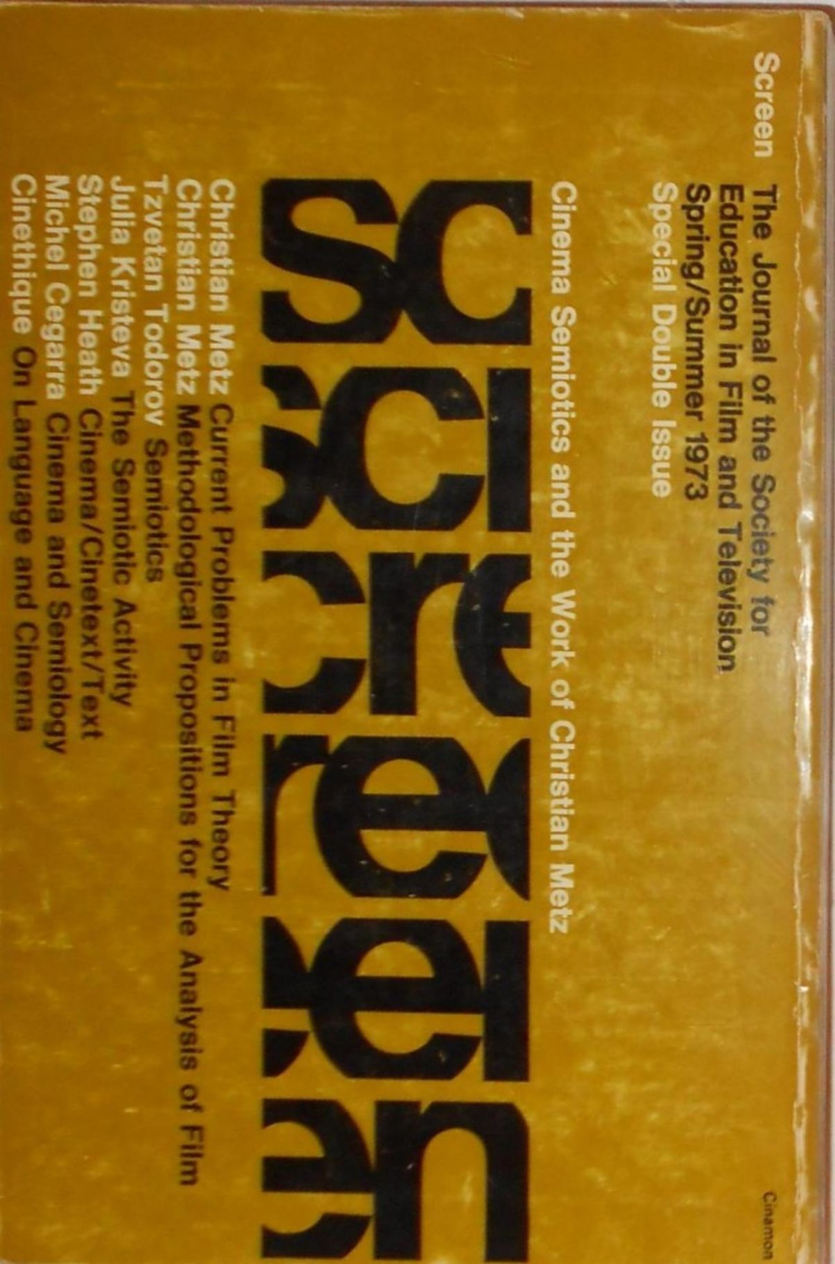 SCREEN (UK) magazine side cover  Vol 14 No  1-2 Spring 1973