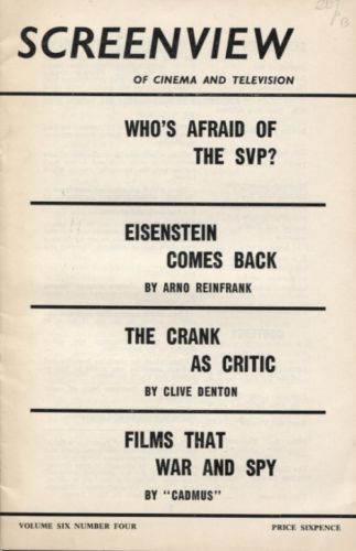 SCREENVIEW OF CINEMA AND TELEVISION magazine side cover  Vol 6 #4  1965