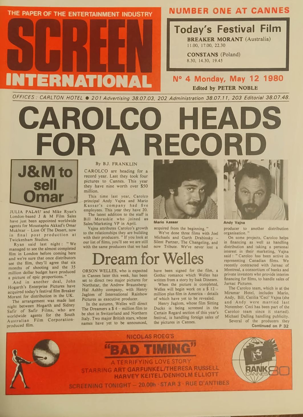 SCREEN INTERNATIONAL magazine side cover Issue 4 12 May 1980