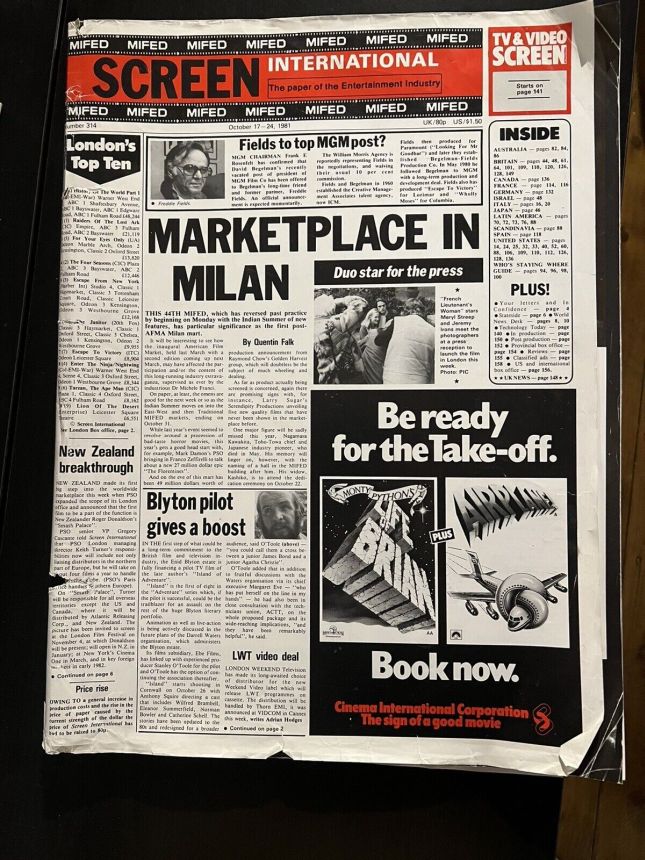 SCREEN INTERNATIONAL magazine side cover Issue 314 17 October 1981