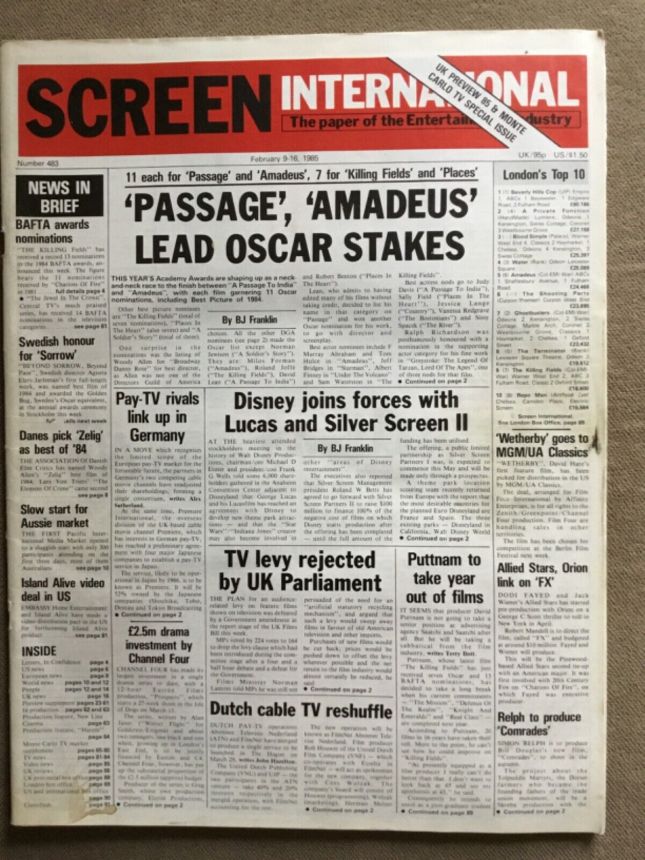 SCREEN INTERNATIONAL magazine side cover Issue 483 9 February 1985