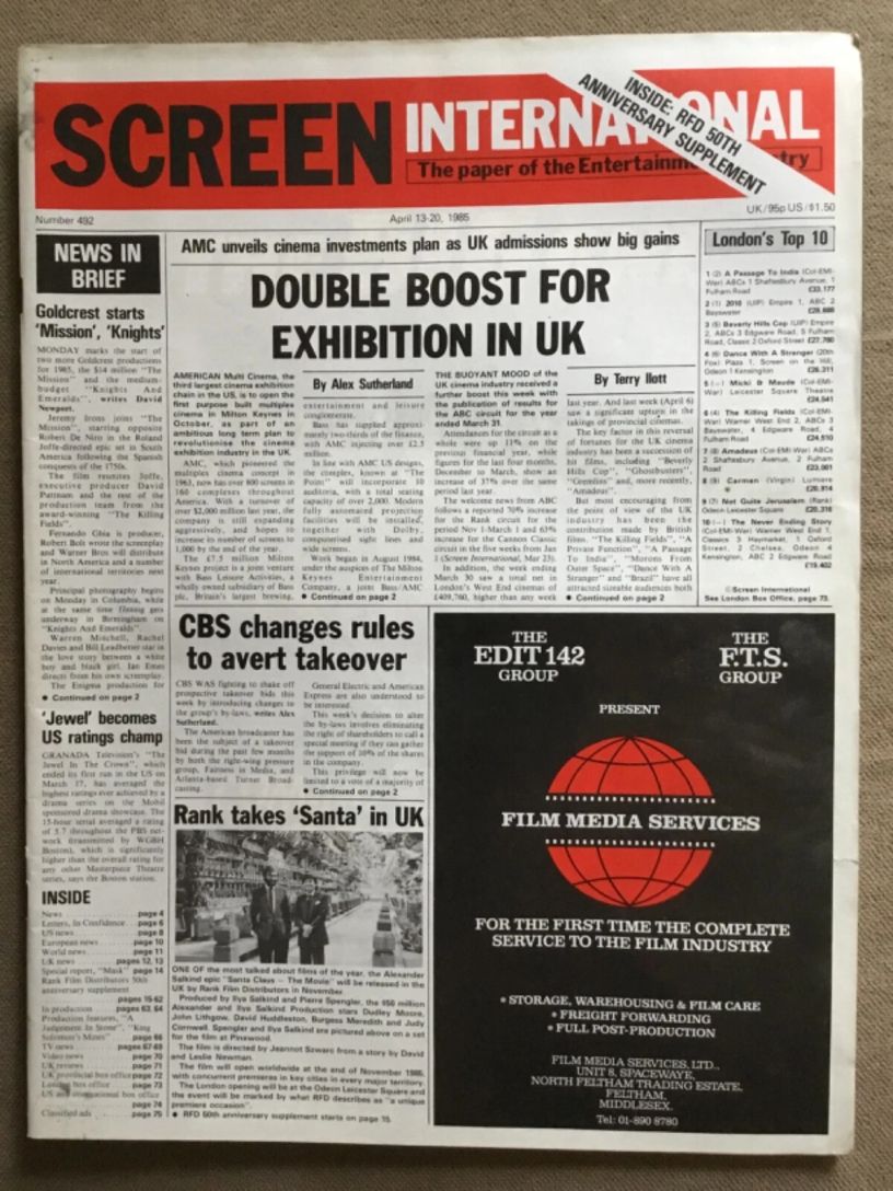 SCREEN INTERNATIONAL magazine side cover Issue 492 13 April 1985