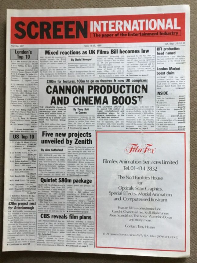 SCREEN INTERNATIONAL magazine side cover Issue 497 18 May 1985