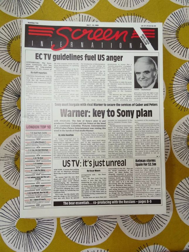 SCREEN INTERNATIONAL magazine side cover Issue 725 7 October 1989