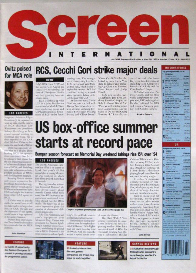 SCREEN INTERNATIONAL magazine side cover Issue 1010 2 June 1995