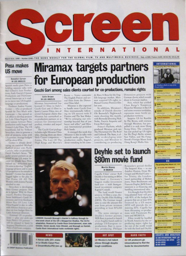 SCREEN INTERNATIONAL magazine side cover Issue 1048 8 March 1996