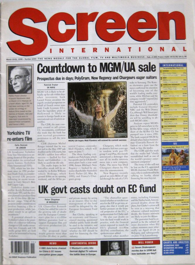 SCREEN INTERNATIONAL magazine side cover Issue 1049 15 March 1996