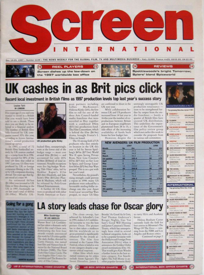 SCREEN INTERNATIONAL magazine side cover Issue 1139 19 December 1997