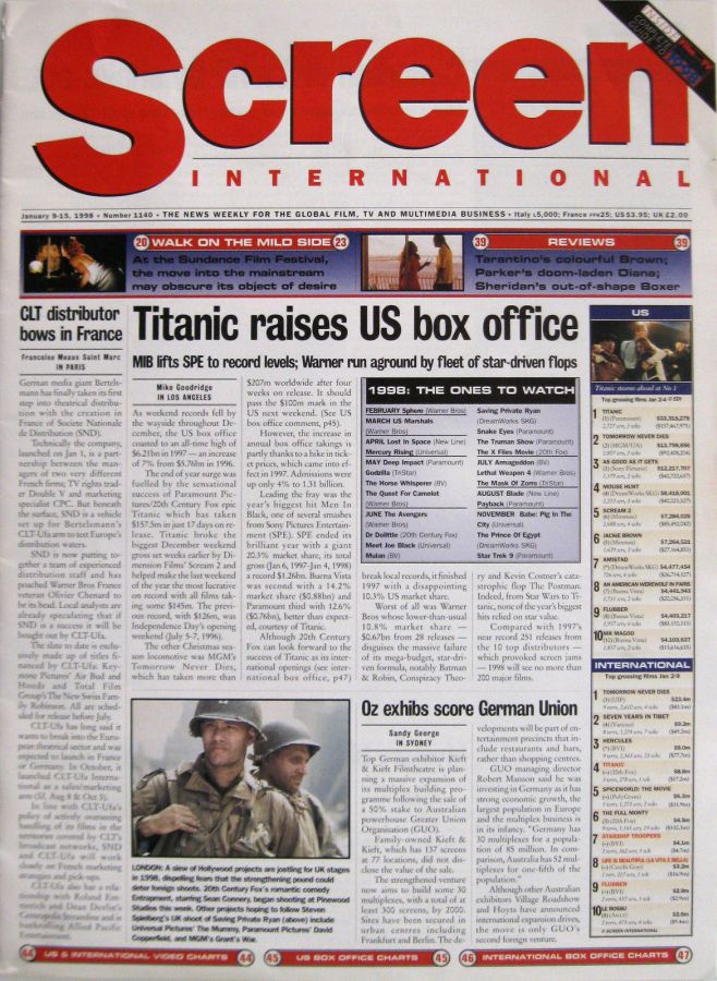 SCREEN INTERNATIONAL magazine side cover Issue 1140 9 January 1998