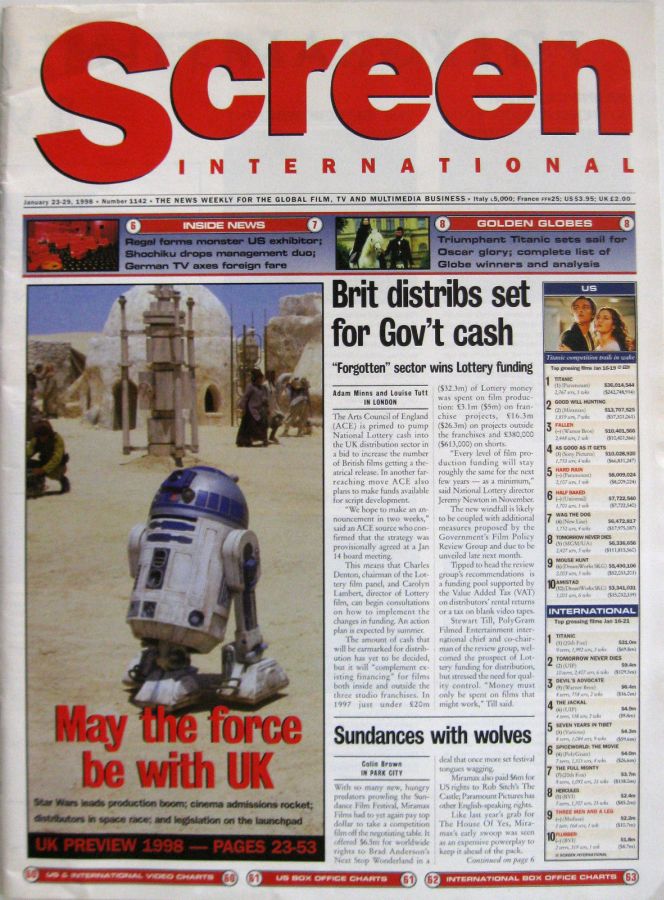SCREEN INTERNATIONAL magazine side cover Issue 1142 23 January 1998