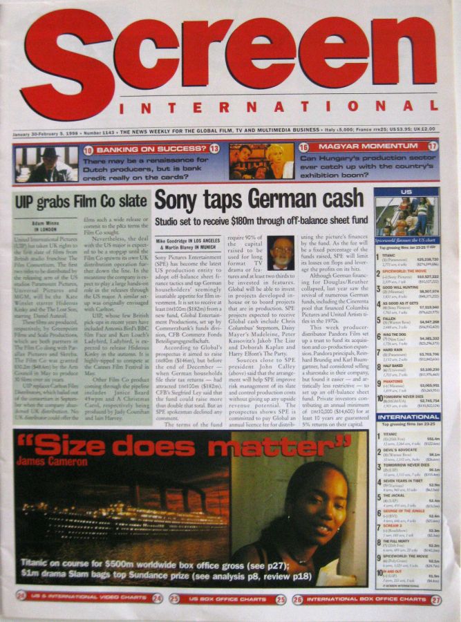SCREEN INTERNATIONAL magazine side cover Issue 1143 30 January 1998