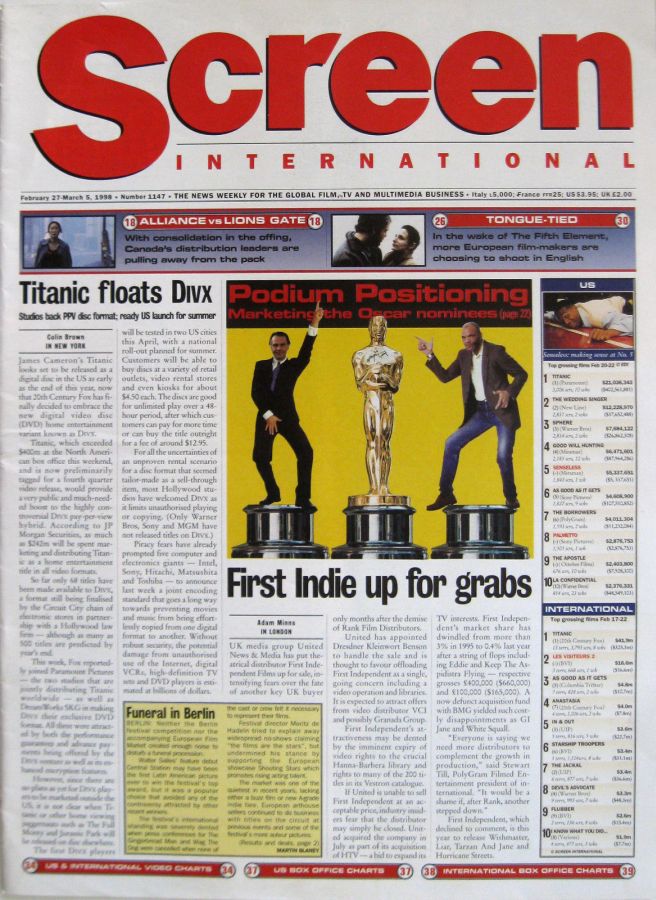 SCREEN INTERNATIONAL magazine side cover Issue 1147 27 February 1998