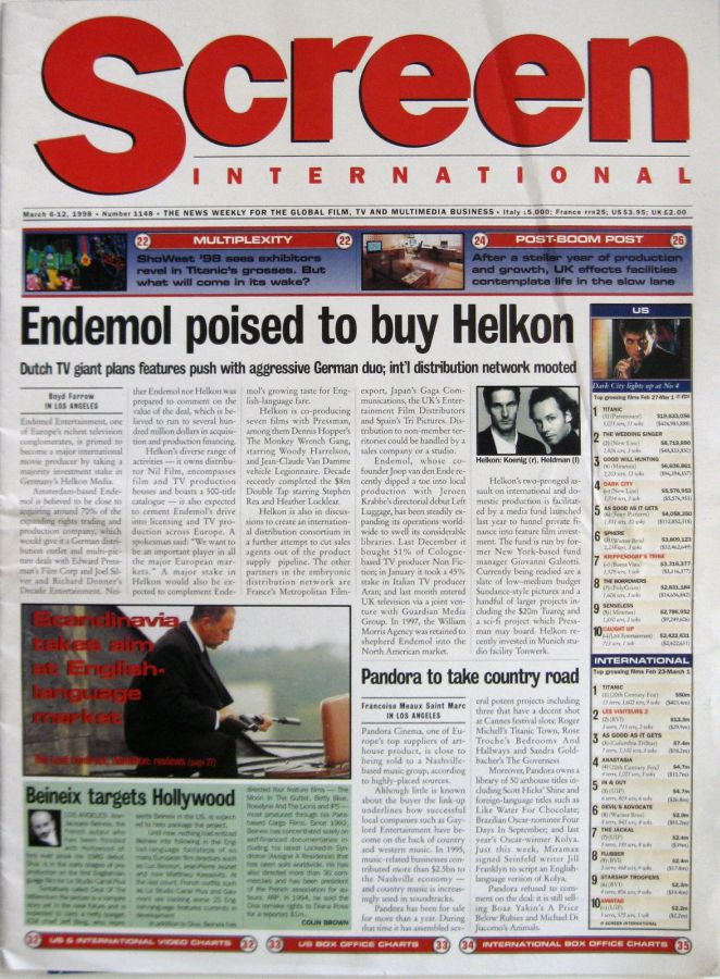 SCREEN INTERNATIONAL magazine side cover Issue 1148 6 March 1998