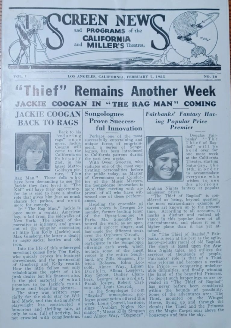 SCREEN NEWS 1925 magazine side cover Issue 10 7 February 1925