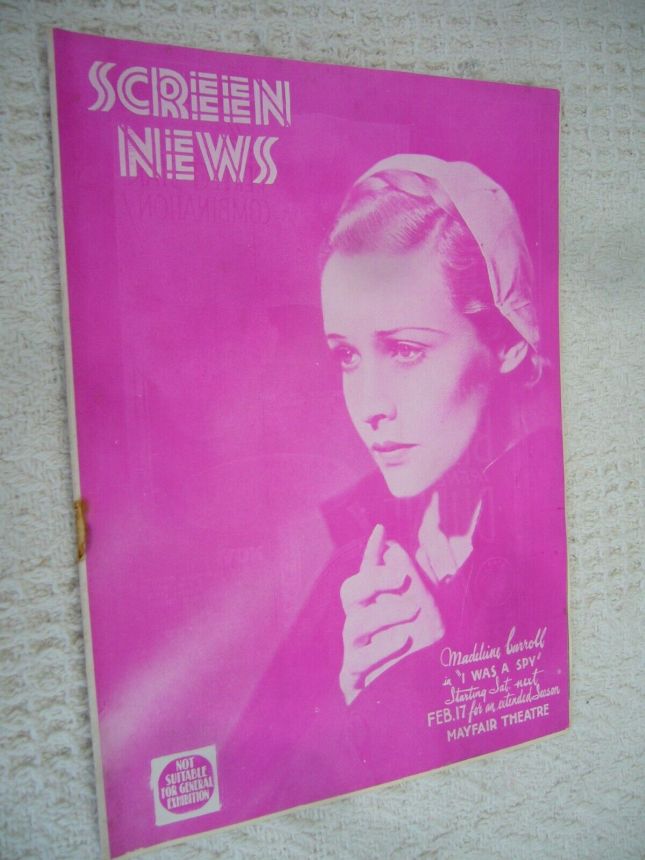 NEW SCREEN NEWS magazine side cover Issue 336  January 1934