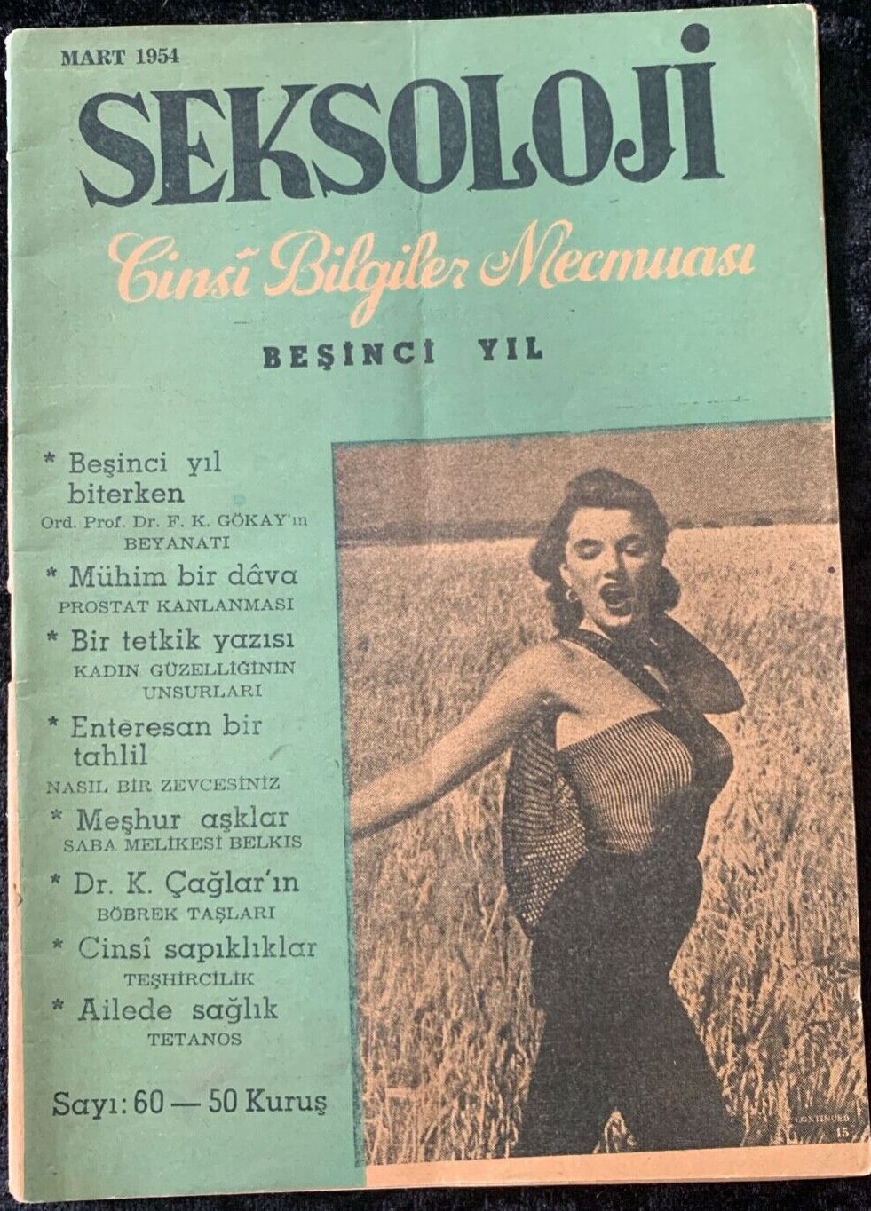 SEKSOLOJI magazine side cover  March 1954