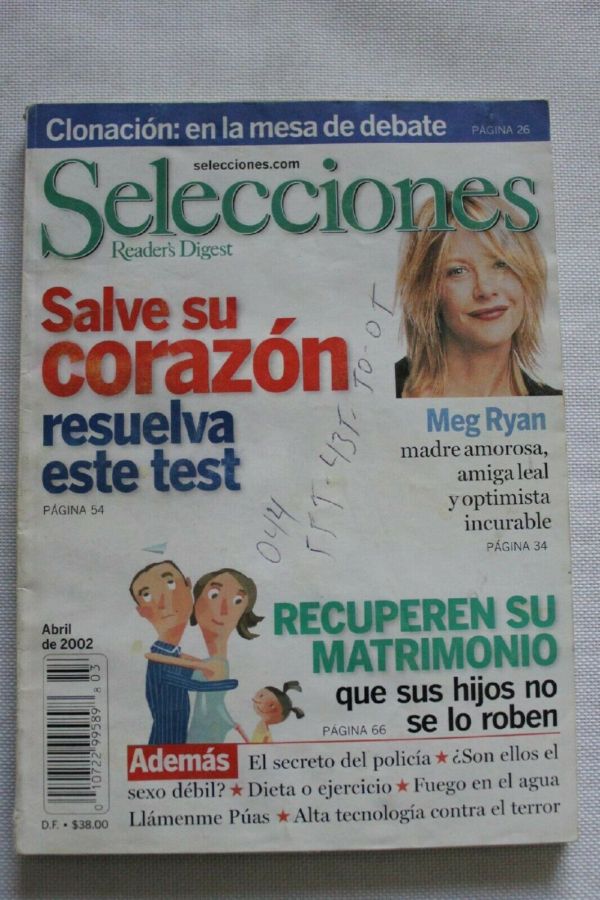 SELECCIONES DEL READERS DIGEST magazine side cover  April 2002