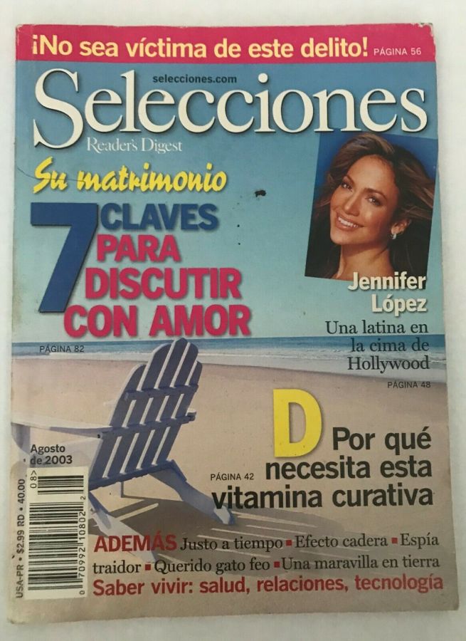 SELECCIONES DEL READERS DIGEST magazine side cover  August 2003