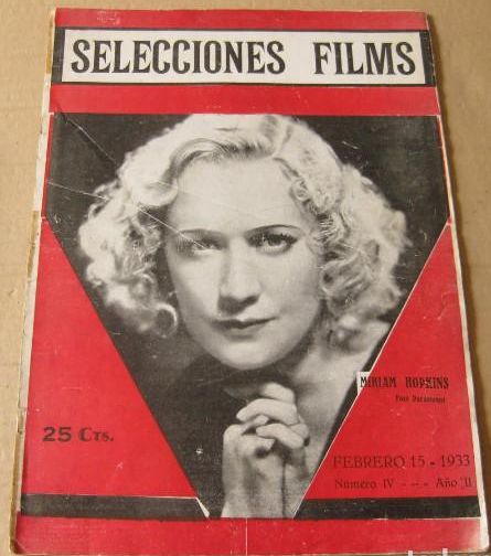 SELECCIONES FILMS magazine side cover Issue 4 15 February 1933