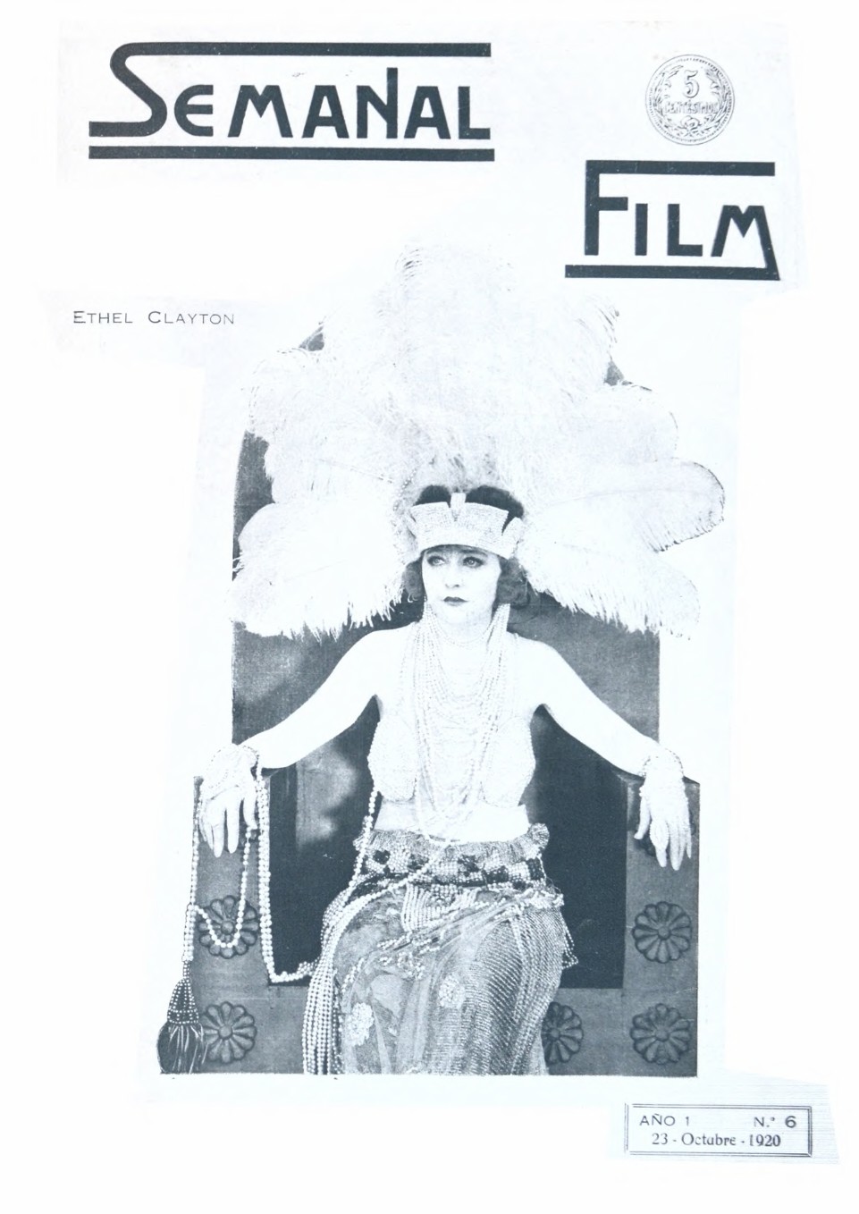 SEMANAL FILM magazine side cover Issue 6 23 October 1920