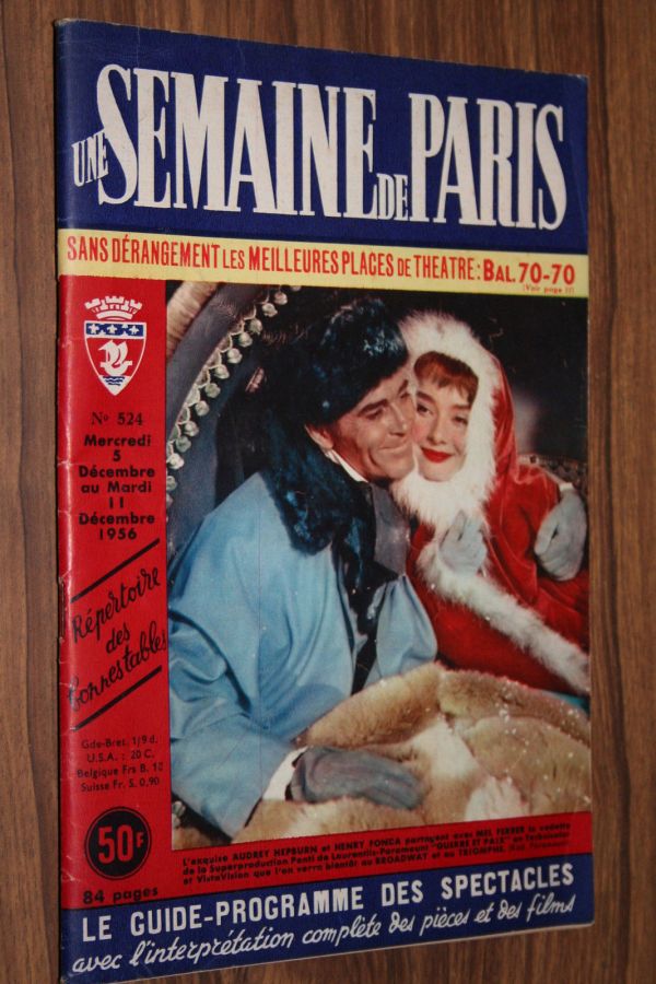 SEMAINE DE PARIS | UNE magazine side cover Issue 524 11 December 1956