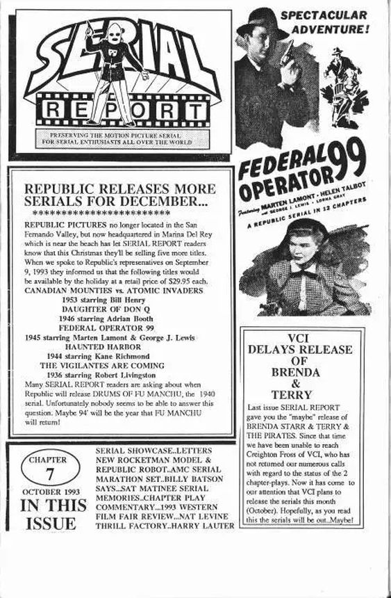 SERIAL REPORT magazine side cover Issue 7 October 1993