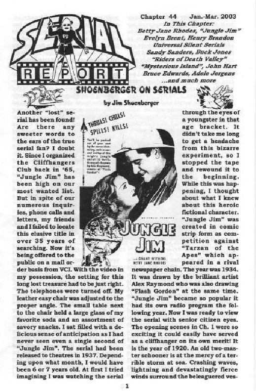 SERIAL REPORT magazine side cover Issue 44  January/March 2003