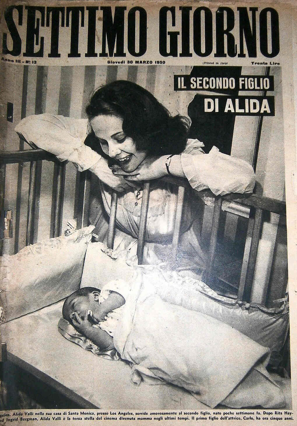 SETTIMO GIORNO magazine side cover Issue 13 30 March 1950